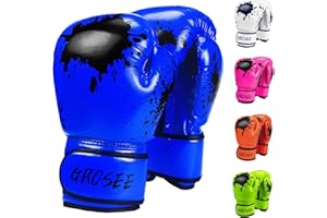 Grosee Kids Boxing Glove 6oz, 8oz, Training Sparring Gloves for Punching Bag, Kickboxing, Muay Thai, MMA, UFC, Gift for Age 6-15 Years, Leather, Boys and Girls