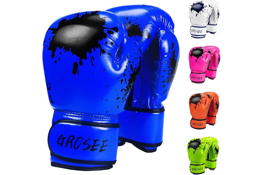Grosee Kids Boxing Glove 6oz, 8oz, Training Sparring Gloves for Punching Bag, Kickboxing, Muay Thai, MMA, UFC, Gift for Age 6-15 Years, Leather, Boys and Girls