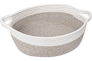 TIMEYARD Storage Basket, Braided Gift Basket, Empty, Toy Basket, Cotton Organiser for Nappies, Towels, Snacks, Dog Toys, Easter Basket, 30 x 20 x 12 cm, White and Brown