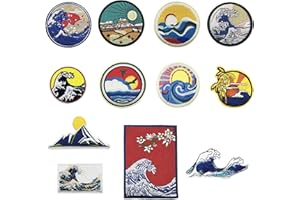 Woohome Patch Thermocollant, 12 PCS Vague Le Coucher Du Soleil Autocollant de Patch Ecusson Thermocollant ou Ecusson à Coudre pour Vêtement T-Shirt Jeans Veste