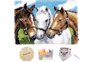 LEE MY Latch Hook Kits Rugs, DIY Latch Hook Kits Three horses DIY Tapestry Carpet Rug Making for Kids Adults Beginners,Brown,52 * 38cm/20 * 15 in