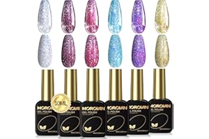 Morovan Smalto Semipermanente Unghie - 6 Colori Semipermanente Glitter 10ml Gel Colorati per Unghie Brillante Smalti Gel Per Unghie UV LED Lampad per Principianti Home DIY Manicure Decorazione