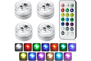 GMHLLES 4 PCS Small Led Lights, Mini Submersible Light with Remote Control, Waterproof Small 13 Color Changing Tub Lights for Aquarium Pool Party Decoration