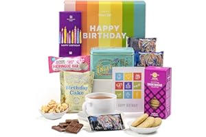 HATTIE'S GIFTS Hattie’s Gifts Afternoon Tea Hamper Birthday Gifts for Women & Men – English Tea and Biscuits Gift Set with Meringue Bar, Milk Chocolate, Popcorn & Birthday Card