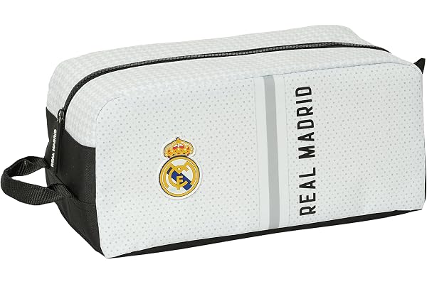 SAFTA Real Madrid 1ère équipe 24/25 - Sac à Chaussures Moyen, Multifonction, Sport, extrascolaire, Football, Confortable et Polyvalent, 34 x 18 x 15 cm, Blanc/Gris, Blanc/Gris, Estándar, Décontracté
