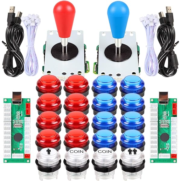 Kit Arcade 2 Joueurs - 16 Boutons Rouges + 2 Manettes Zippy USB - Neuf - Pour Borne D'Arcade DIY
