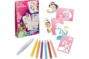 Lansay - BLOPENS DISNEY PRINCESSES - Kit Dessins & Coloriages pour Enfants dès 5 ans - 6 Feutres de Coloriage À Souffler Blopens + 7 Pochoirs Réutilisables - Activité Manuelle - Cadeau Anniversaire