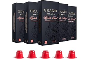 Grano Milano Ristretto Decaf 50 Coffee Pods Compatible with Nespresso Original line, Medium Roast - Intensity 10/12, Coffee Capsules Made in Italy Espresso Coffee