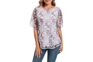 Timuspo Damska tunika szyfonowa, luźna, okrągły kołnierz, duże rozmiary, półrękawy, bluzka, top na lato, luźny krój