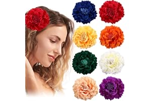 VEGCOO 8Pcs Clips de Pelo de Flor, Flor Flamenca Pelo para Mujer, Horquillas de Peonía y Rosa Adorno Pelo para Boda Fiesta (A)