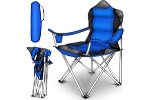 TRESKO Campingstuhl faltbar bis 150 kg | Angelstuhl Faltstuhl Klappstuhl mit Armlehnen und Getränkehalter (Blau)