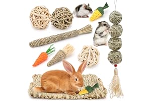 HILEYU 10 sztuk zabawka do żucia dla królika mata z trawy króliczek zabawka do żucia dla chomika wisząca zabawka do żucia króliczek marchew dla małych zwierząt rattanowa piłka dla szynszyli gerball świnka