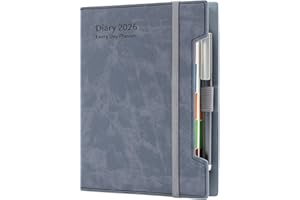 HOLDERZYI Academic Diary 2026 A5 Day Per Page, Daily Planner 2026,2026 Diary from Jan 2026 to Dec 2026,12 Months Agenda,Daily Diary with Hard Cover, Pen,Pen Loop, Stickers (Blue)