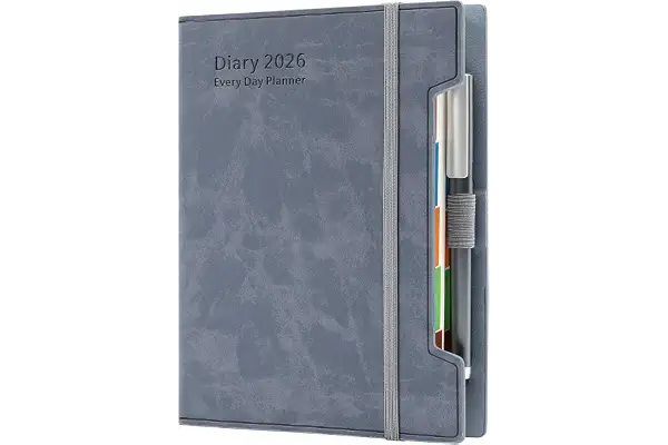 agenda académica 2026, A5, día por página, diario de 12 meses, tapa dura, bolígrafo, lazo para bolígrafo