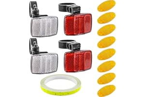 TOKSEO 13 Pièces Catadioptre Velo, Réflecteurs de Vélo Avant et Arrière avec Ruban Réfléchissant de 8m, Réflecteurs à Rayons, Réflecteurs Yeux de Chat pour VTT, Vélo Adultes et Enfants