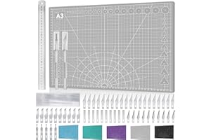 Miuzei Set di tappetini da taglio A3 con 55 coltelli fai da te e righello in acciaio, autorigenerante, tappetino