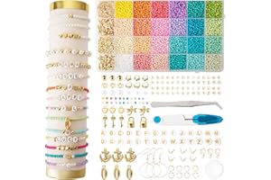 Leuyuee Set di 10600 perline da infilare, 24 colori perline da infilare, perline da 3 mm per bracciali, perline in clay per gioielli fai da te, collana e orecchini per adulti