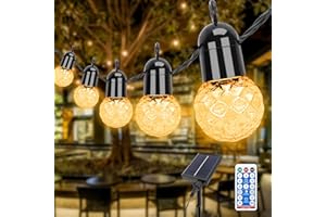 Aourow LED Catena Luminosa Solare Esterno,15,5m 25 Lampadine Lampada Deco IP44 con 4 Livelli di Luminosità e Impostazione del Tempo in 4 Fasi,Illuminazione Esterna per Giardino,Festa,Bianco Caldo