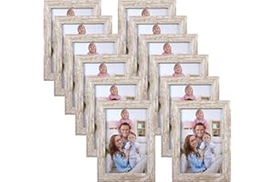 Giftgarden Juego de 12 Marcos de Fotos 10x15 Beige, Marco Fotos Multiple Rústico con Grano, Puede Colocarse Vertical u Horizontalmente Sobre una Mesa o Colgarse en la Pared