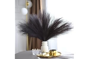 VOKENFORU Artificial Pampas Grass Short Small Faux Pampa Grass Fluffy Plants Fake Pompass Grass Branches for Home Christmas Decorations Centrepiece Arrangement 18'' 6 Stems(Black)