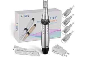 ‎BOWKA BOWKA Elektrischer Derma Pen Microneedling Pen,inkl. 4 Stück 12 Pin Nadelnpatrone 0,25mm-2,0mm 5 Geschwindigkeit für Gesicht Hautverjüngung, Anti_Akne, Anti_Falten,Anti_Narben (blau)