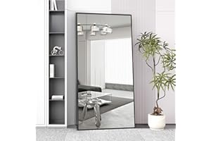 Beauty4U Full Length Mirror 194x94cm Free Standing, Hanging or Leaning, Large Floor Mirror with Black Aluminum Alloy Frame for Living Room or Bedroom
