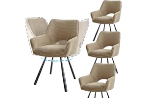 JIJIAN 4er Set Esszimmerstuhl Drehbar mit Armlehne, Drehbar 360°, Küchenstuhl, Moderner Polsterstuhl mit Stoffrückenlehne für Küche, Esszimmer, Schlafzimmer, Braun