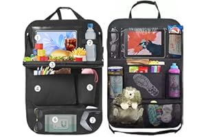 SURBOOTIME Car storage bag 2pcs, universal car seat back, including 1 with foldable table stand and 1 with 9 pockets regular style storage bag, children's tablet holder car, storage for bottles, toys