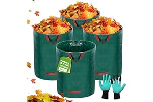 USHOP 4x272L Sacchi Giardinaggio, Sacchi per Rifiuti da Giardino, Giardinaggio Impermeabili, Antistrappo, Riutilizzabili per Raccogliere Foglie, Erba Tagliata, Rifiuti Verdi e Detriti (con Guanti)