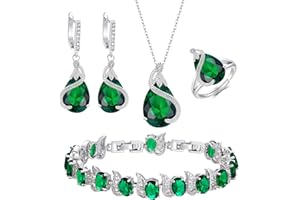 Ever Faith Women's Jewelry Set Black Jewellery Sparkly Cubic Zirconia Teardrop Necklace Earring Bracelet Ring Sets for Women Birthday Gifts 4 PCS