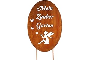 Bornhöft Schild/Spruchtafel Gartenschild Edelrost Rost zum Einstecken rostige Gartendeko (Zaubergarten Oval)