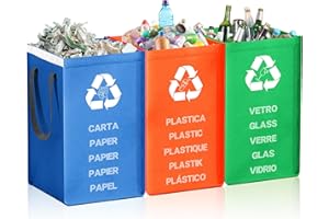 ZERGATOOLS Borse Raccolta differenziata 3 Contenitori Plastica/Vetro/Carta Casa Cucina, Bidoni Differenziata da Interno, Pattumiera Cucina Grandi 40 L, Contenitori Raccolta Interno/Borse in Colore