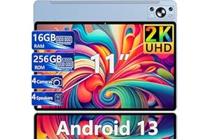 JUSYEA Tablet 11 Pollici Android 13 16GB RAM+256GB UFS ROM(1TB TF), 2K Schermo 2000*1200 UHD, 4 Cameras 13MP+5MP, 4 Altoparlanti, 8600mAh, WiFi 5G, BT 5.0, 8 Cores, Corpo Metallo, con Custodia Hall, Blu