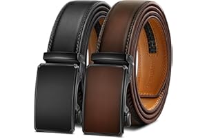 KEMISANT Ceintures Homme Lot de 2 en Cuir à Mécanisme Cliquet 3,5 cm (1 3/8"),Système de Glissement avec Clic,Taille Adjustable