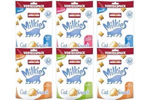 Milkies Katzensnack mit Milch - Milchsnack Selection Multipack (6 x 120g), getreidefreie Knusperkissen Milch Katzensnacks für erwachsene Katzen von animonda
