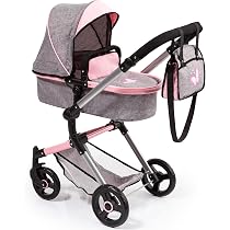 Bayer Design Puppenwagen Vario + Autositz – Grau Mit Krone, Für Puppen Bis 52 Cm, Mit Wickeltasche