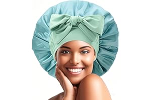 Drokenle Satin Bonnet Silk Bonnet for Sleeping Women Hair Night Sleep Cap Satin Bonnets with Tie Band Large Size Hair Cap for Thick Curly Hair Braid (Green)