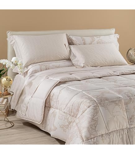 Lenzuola Alviero Martini Matrimoniali - Set Per Letto 180x200, Percalle Cotone, Geo White