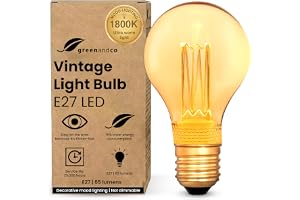 greenandco dekorativ LED-glödlampa i vintage-stil | E27 A60 | Bärnsten | 2W 65lm | 1800K Extra varmvitt | 320°