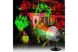 MATEPROX Halloweenprojektor, 3D-projektorlampa, halloweendekoration med spöken och dödskallar, tecknade serier, vattentät projektion för utomhus- och inomhusbruk, trädgård, hus, fest