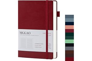 MGGAO A5 Diario rayado 100 GMS Papel grueso rayado con 188 páginas numeradas Cuaderno de tapa dura de cuero premium para escritura personal Estudio Oficina Viajes Grabación