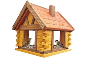 Dacko-Wood Aneta Dacko Mangeoire à oiseaux en bois pour oiseaux, à suspendre, avec support, résistante aux intempéries, 35 x 32 x 37 cm, bois de pin, décoration pour jardin et balcon