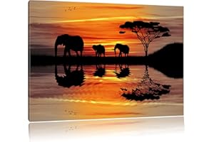 PIXXPRINT Afrique Elephant de soleil noir / blanc Taille: 60x40 sur toile, XXL énormes Photos complètement encadrée avec civière, impression d'art sur murale avec cadre, moins cher que la peinture ou une peinture à l'huile, pas une affiche ou une bannière,
