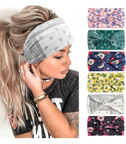 4pcs Bandana Hairbands Boho Hair Accessories Adult Women Vintage Wide Headbands for Women Twist Elastic Turban Non-slip Hair Scarf (4Leopard