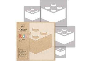 NL NAKLEO ART & WALL DECOR NAKLEO 5 pochoirs en plastique réutilisables - Bloc De Construction Brique - 34x34cm à 9x9cm - Décoration Chambre Enfant Modèle Peinture - Artisanat Bricolage Mur Meubles