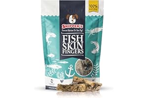 SKIPPER'S Fish Skin Jerky Fingers 250gm - Gently Air Dried, Good for Teeth & Digestion, Remove Plaque & Tartar, Essential Omega 3 Oils, 100% Natural, Healthy, Low Fat & Grain Free Dog Treats & Chews