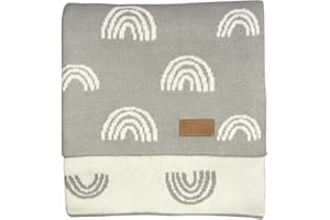 ‎DIKOS Babydecke Regenbögen grau –100% GOTS zertifizierte Bio-Baumwolle – Strickdecke weiche Neugeborenen Decke Baby Mädchen/Junge Kuscheldecke Erstausstattung Geschenk zur Geburt