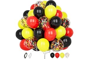 BALLOON DANCE Luftballons Rot Gelb Schwarz, 60 Stück 12 Zoll Matt Rot Schwarz Gelb Konfetti Latex Helium Ballon mit Band für Frauen Mädchen Jungen Kinder Geburtstag Hochzeit Babyparty Jahrestag Party Dekoration