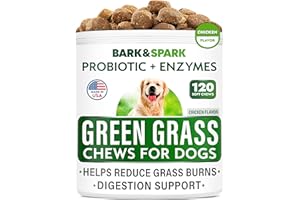 BARK&SPARK All-Natural Grass Burn Spot Chews for Dogs - Pee Lawn Spot Saver - Grass Restore Treats - Dog Urine Neutralizer Solution for Grass Burn Spots - Made in USA - 120 Chews