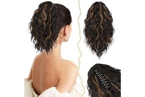 BARSDAR Pinza de Garra Cola de Caballo de Extensión 30cm Corta Ondulado Pinza de Garra Coleta Extensiones de Cabello Multi Layered Sintética Cola de Caballo Postizos para Mujer (Marrón & Rubio)